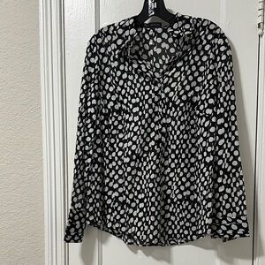 Akris Black Button-Front Blouse with White Polka Dots